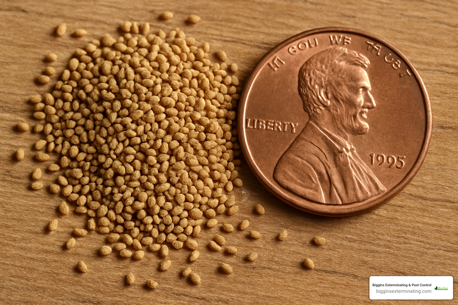 drywood termite droppings next to a penny for scale - how do you know if you have termites