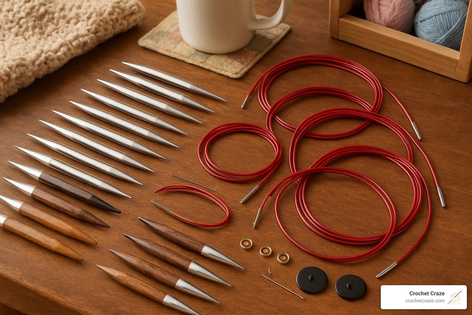 Interchangeable circular needle set with various tips and cables - circular needle knitting