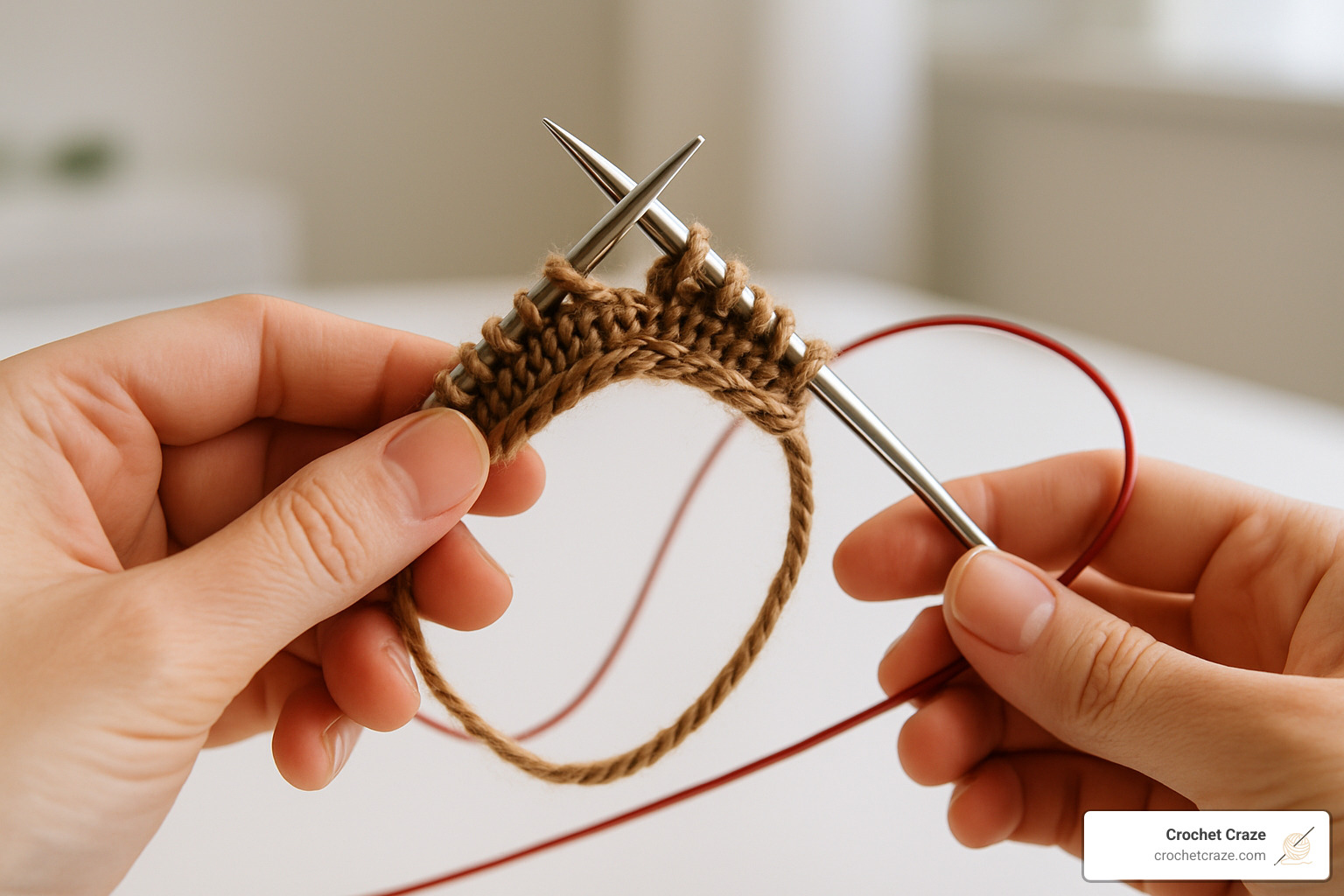 Magic loop setup with yarn and circular needles - circular needle knitting