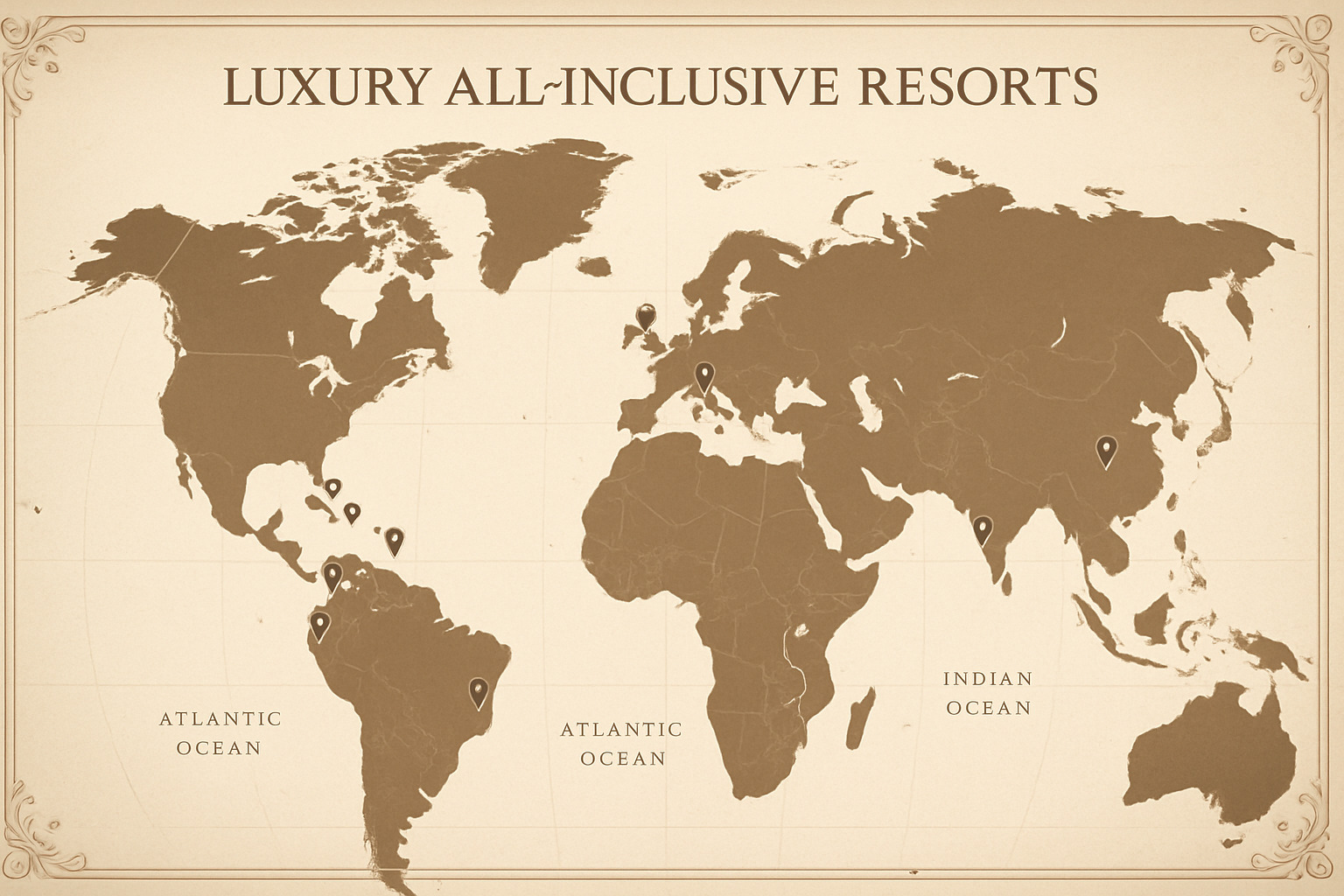 world map with luxury all inclusive resort locations - all inclusive luxury hotels