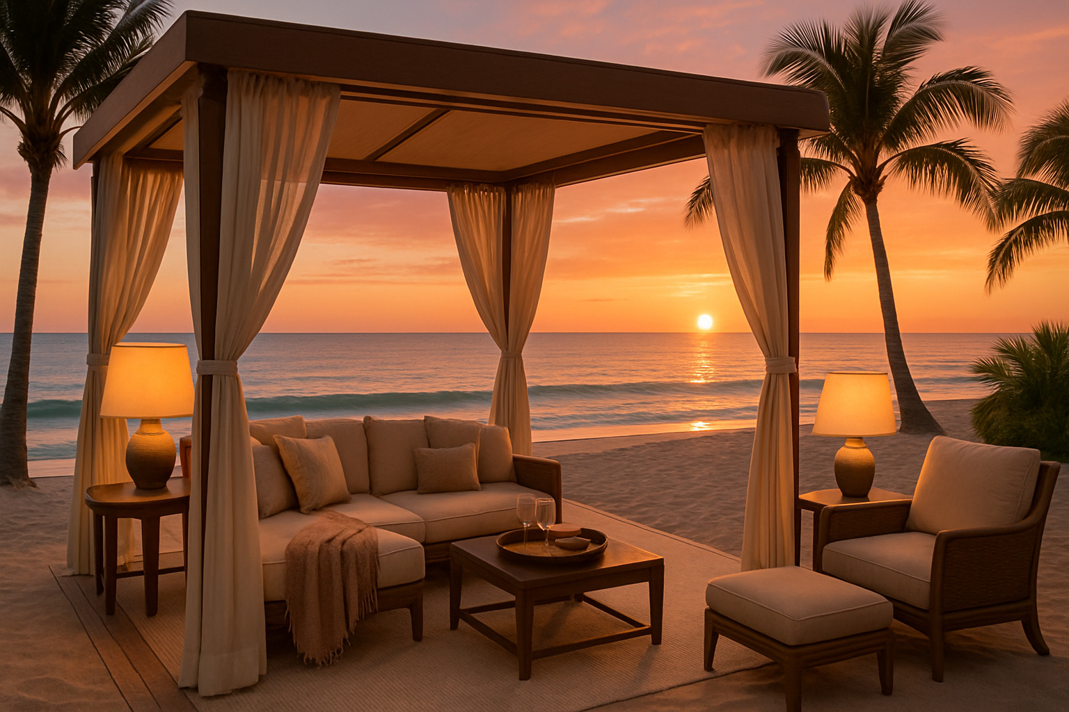 sunset over luxury all inclusive private cabana - all inclusive luxury hotels