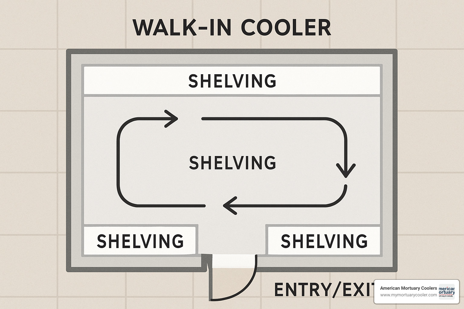 Walk-in cooler layout design showing traffic flow patterns and optimal door placement - walk in cooler design