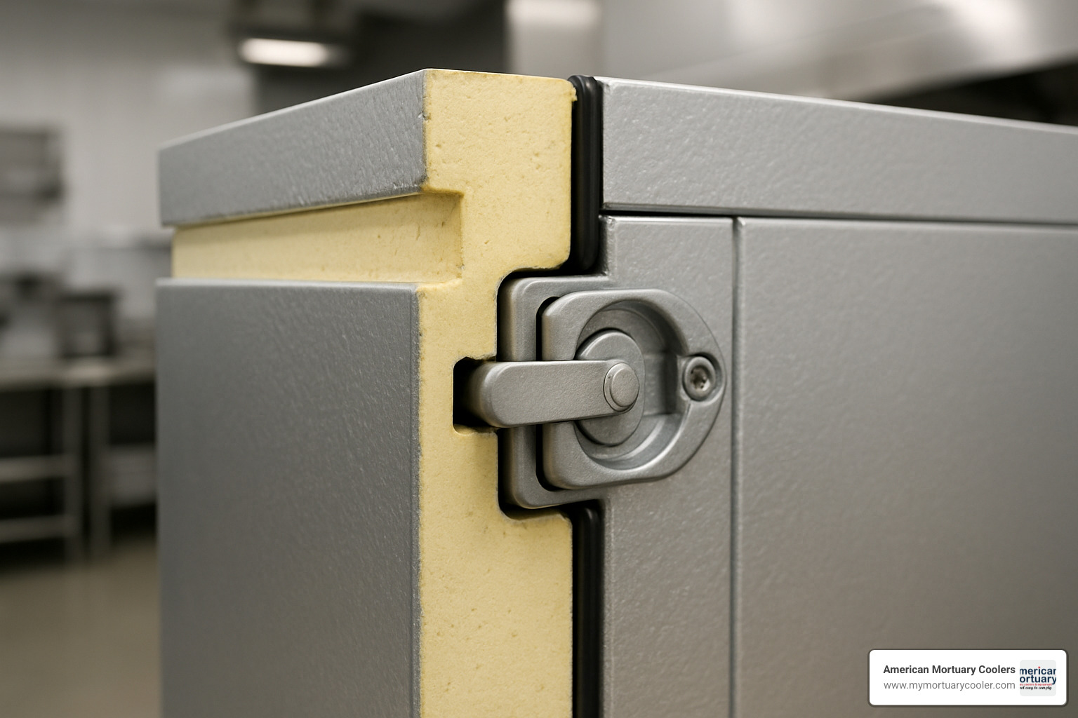 Close-up of tongue-and-groove panel lock system with cam-lock mechanism - walk in cooler design