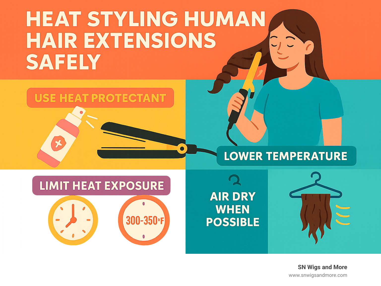 Heat styling human hair extensions safely - human hair extensions infographic 