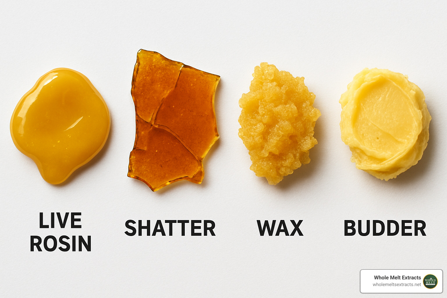 comparison of different cannabis concentrate textures - live rosin concentrate