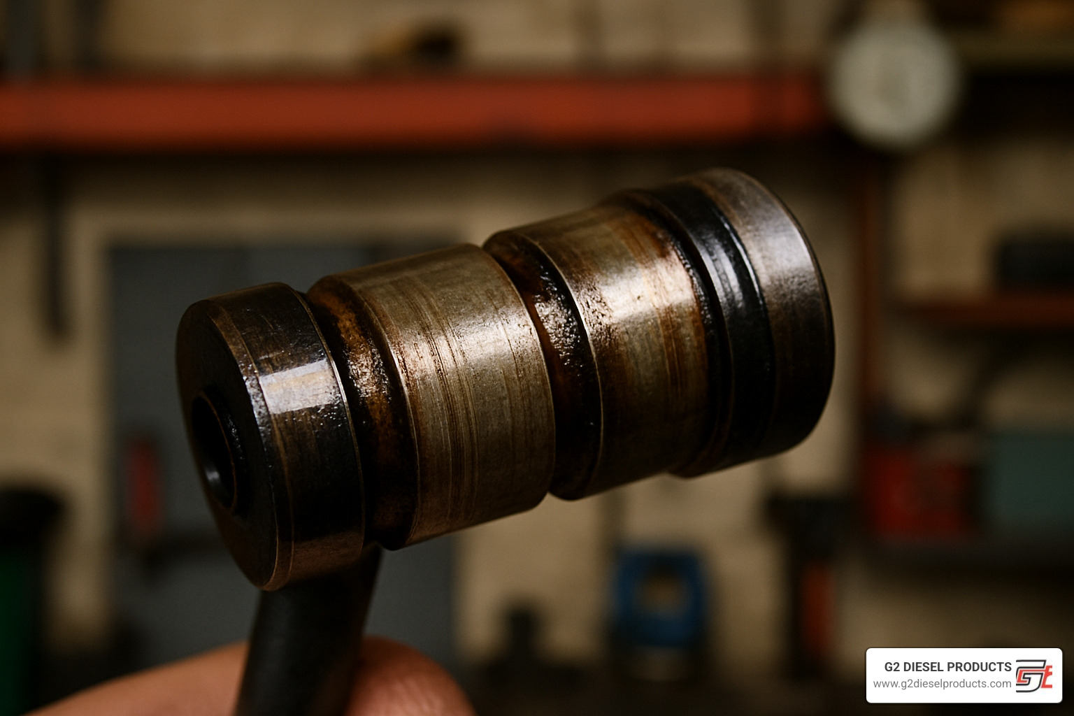 Close-up of stiction-damaged spool valve in HEUI injector - hydraulic electronic unit injector heui fuel system