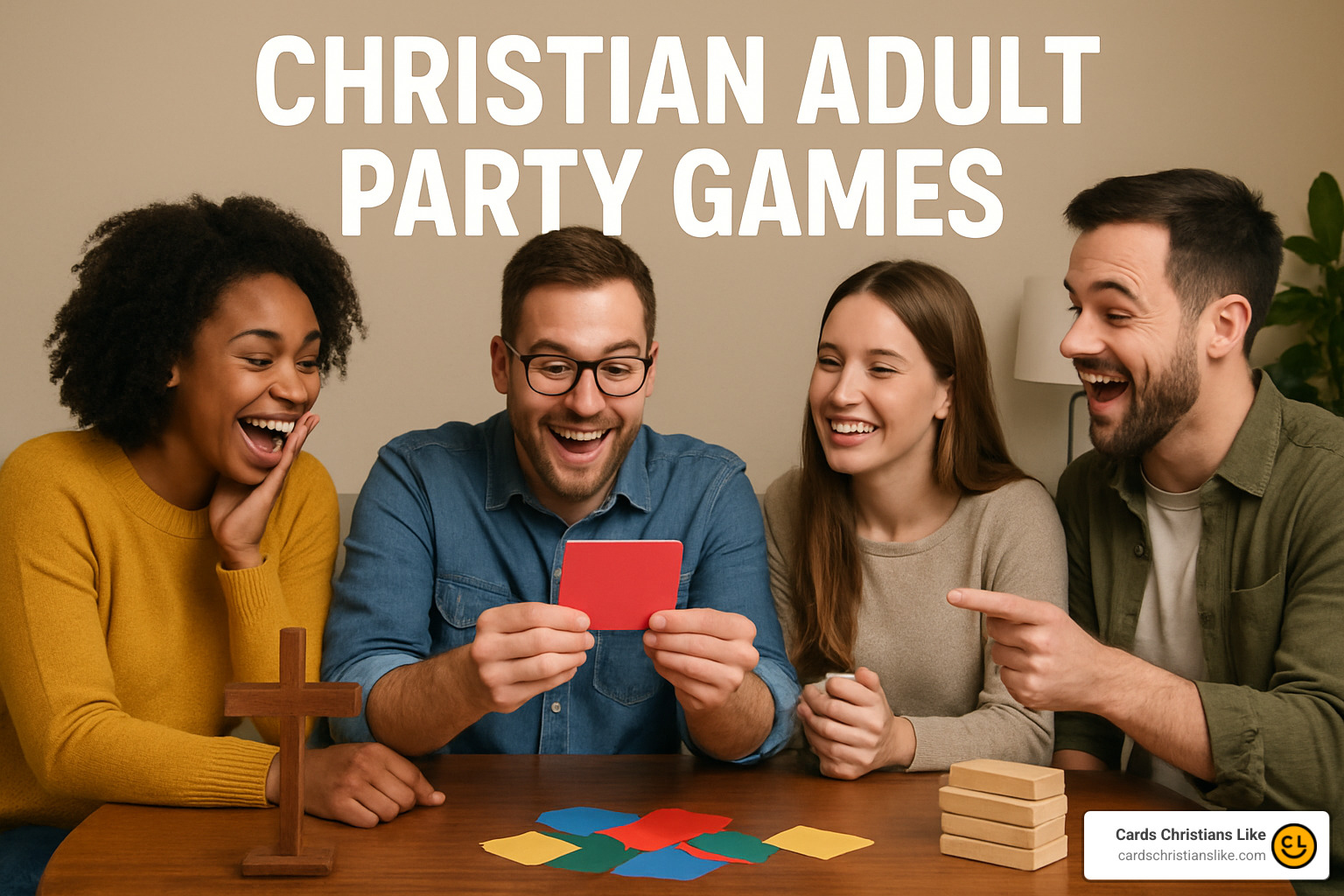 Adults playing christian party games at a church fellowship event - christian adult party games