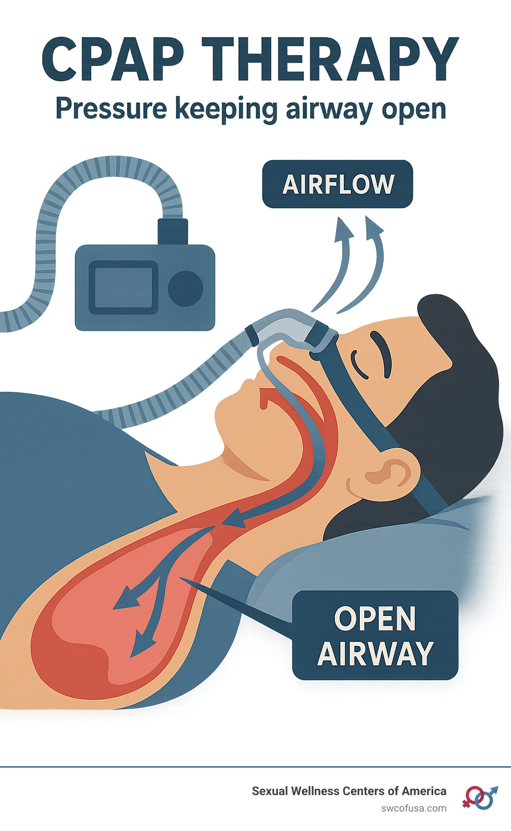 CPAP therapy showing pressure keeping airway open - osa infographic 