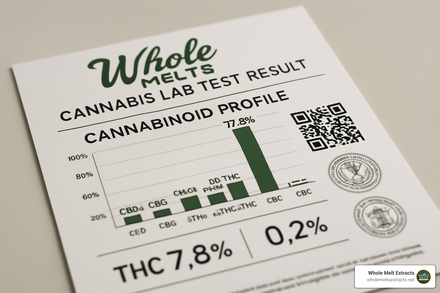 third-party lab result for Whole Melts extract showing cannabinoid profile - whole melts disposables third-party lab result for Whole Melts extract showing cannabinoid profile - whole melts disposables