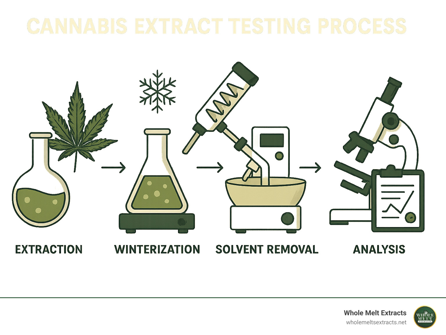 Cannabis extract testing process showing lab equipment and analysis - whole melts disposables infographic Cannabis extract testing process showing lab equipment and analysis - whole melts disposables infographic