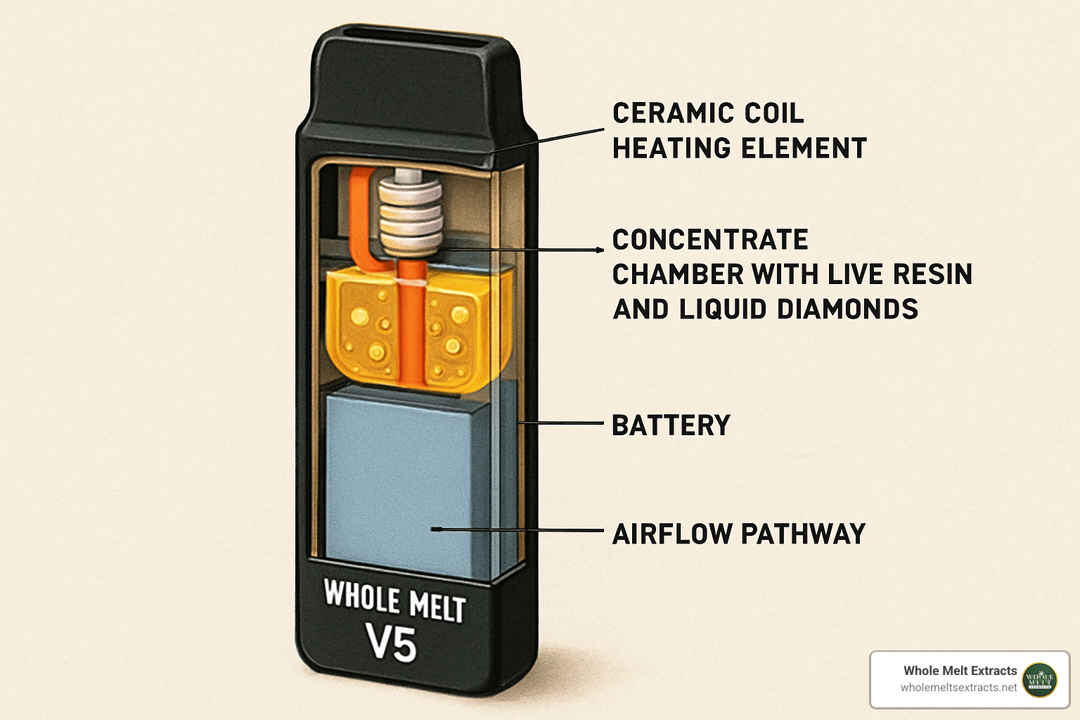 Cutaway view of Whole Melt V5 showing internal components - whole melt v5