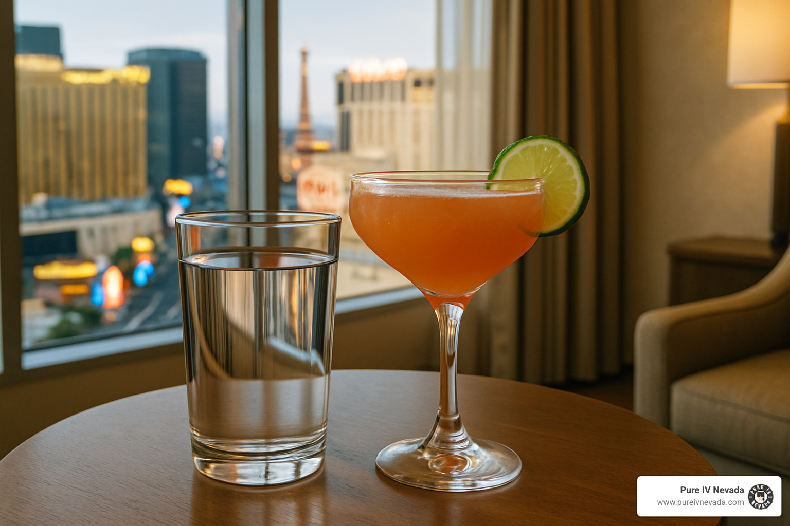 alternating water and cocktail graphic - Hangover recovery in Vegas