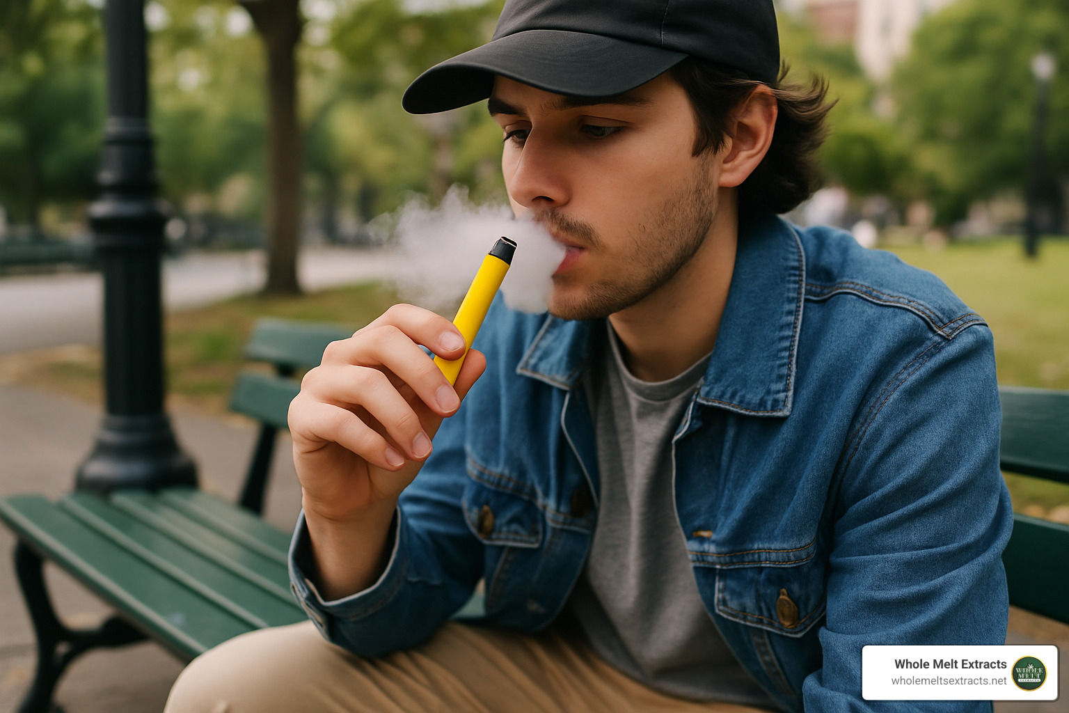 Person using a disposable vape pen - whole melt extracts disposable