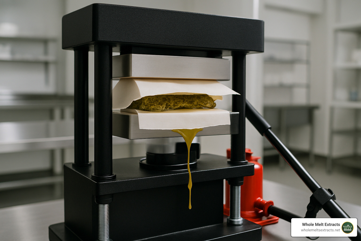 Rosin press used for solventless extraction - whole melt extracts disposable