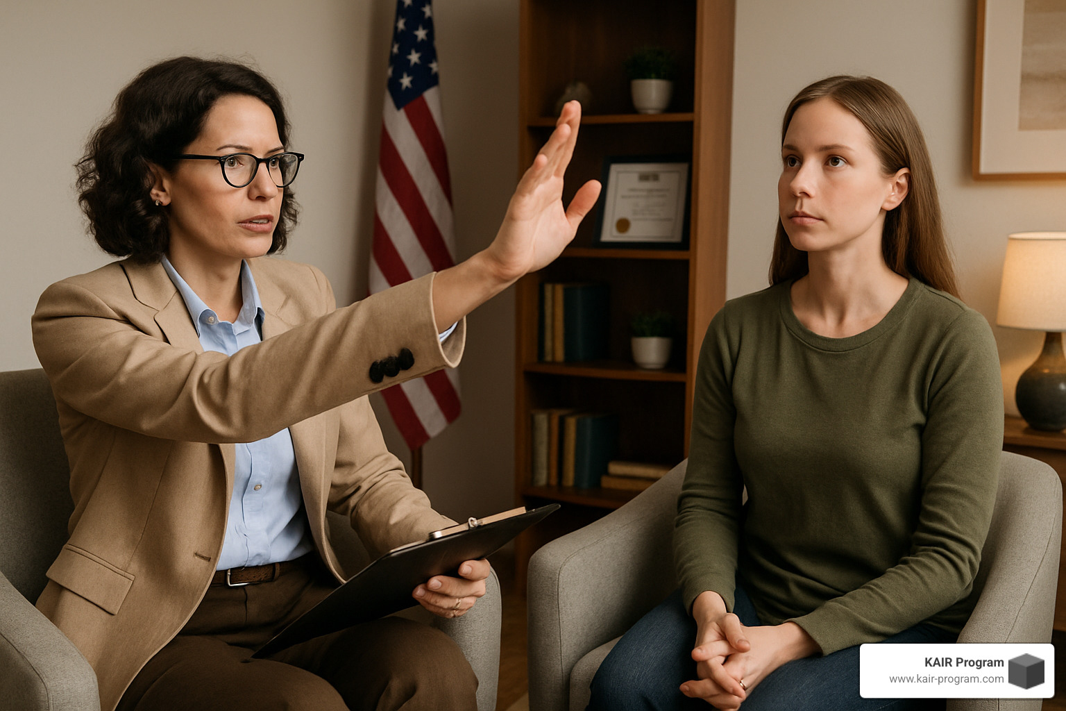 Advanced PTSD therapy session showing therapist using eye movements with patient - advanced PTSD therapy