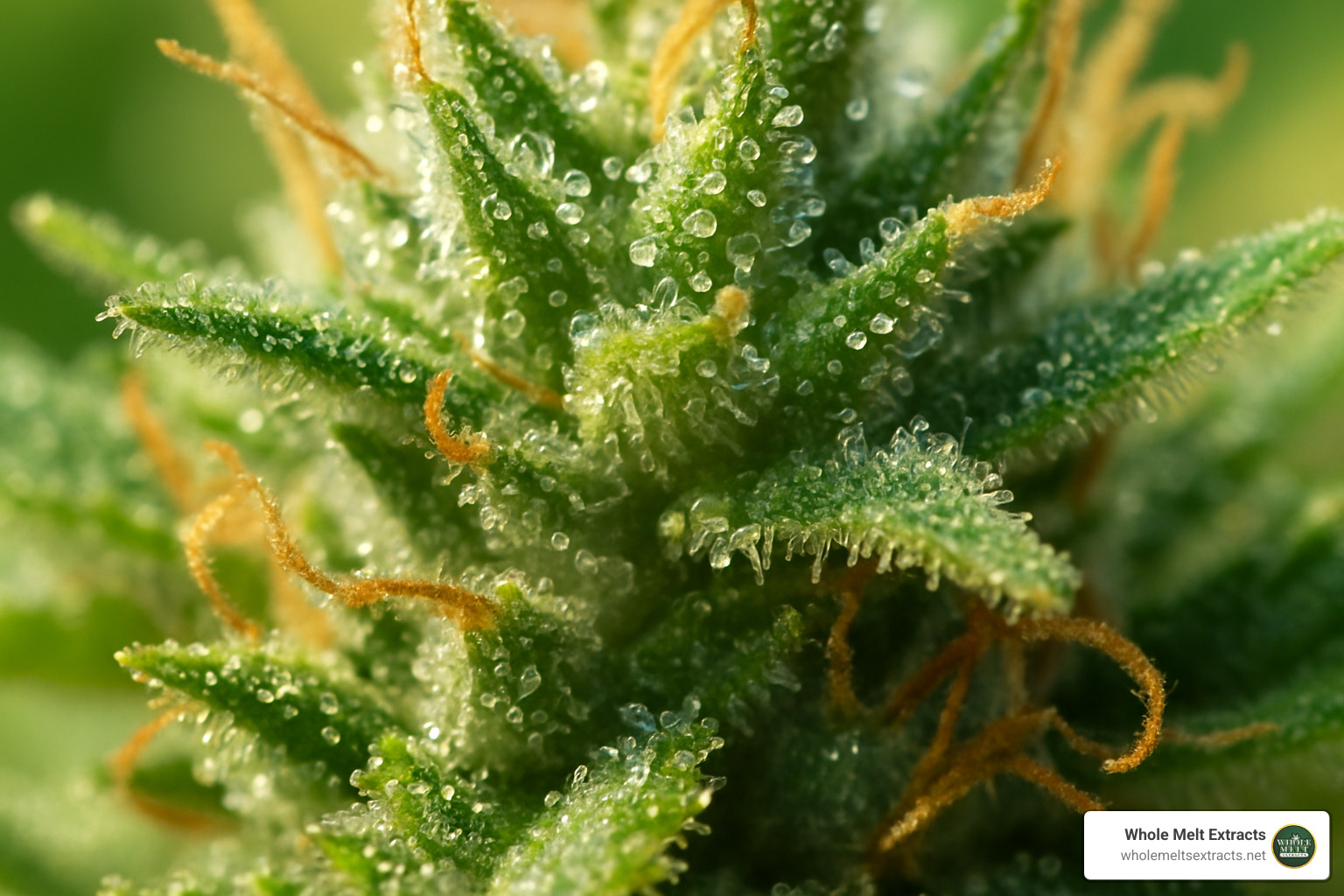 Close-up of trichomes on cannabis plant - whole melt extracts real or fake Close-up of trichomes on cannabis plant - whole melt extracts real or fake