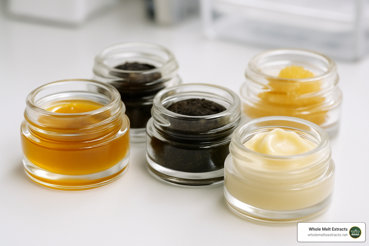 Different types of cannabis extracts in containers - whole melt extracts real or fake Different types of cannabis extracts in containers - whole melt extracts real or fake