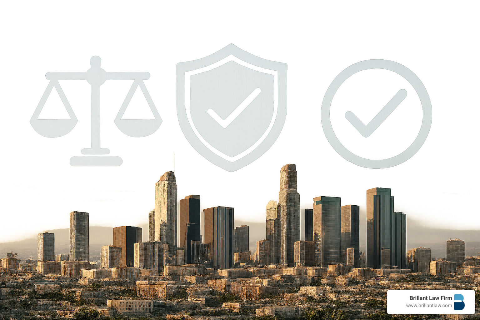 California business skyline with legal risk management graphics overlay - Business risk management lawyer