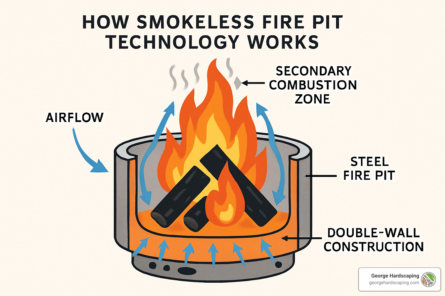 diagram showing how smokeless fire pit technology works - Eco-friendly fire pits