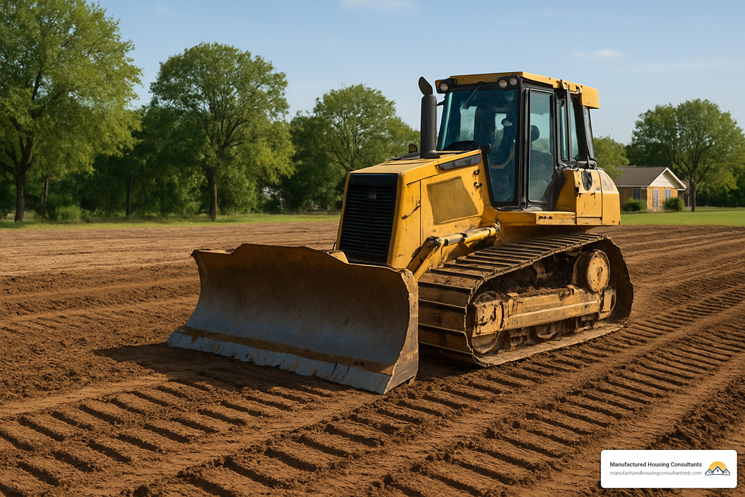 Land grading equipment preparing a site for modular home installation - modular homes new braunfels