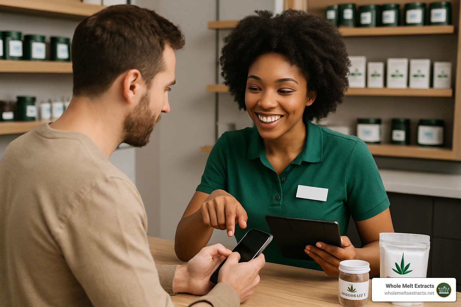 Cannabis customer service representative assisting with product verification - whole melt extracts 2g disposable real or fake