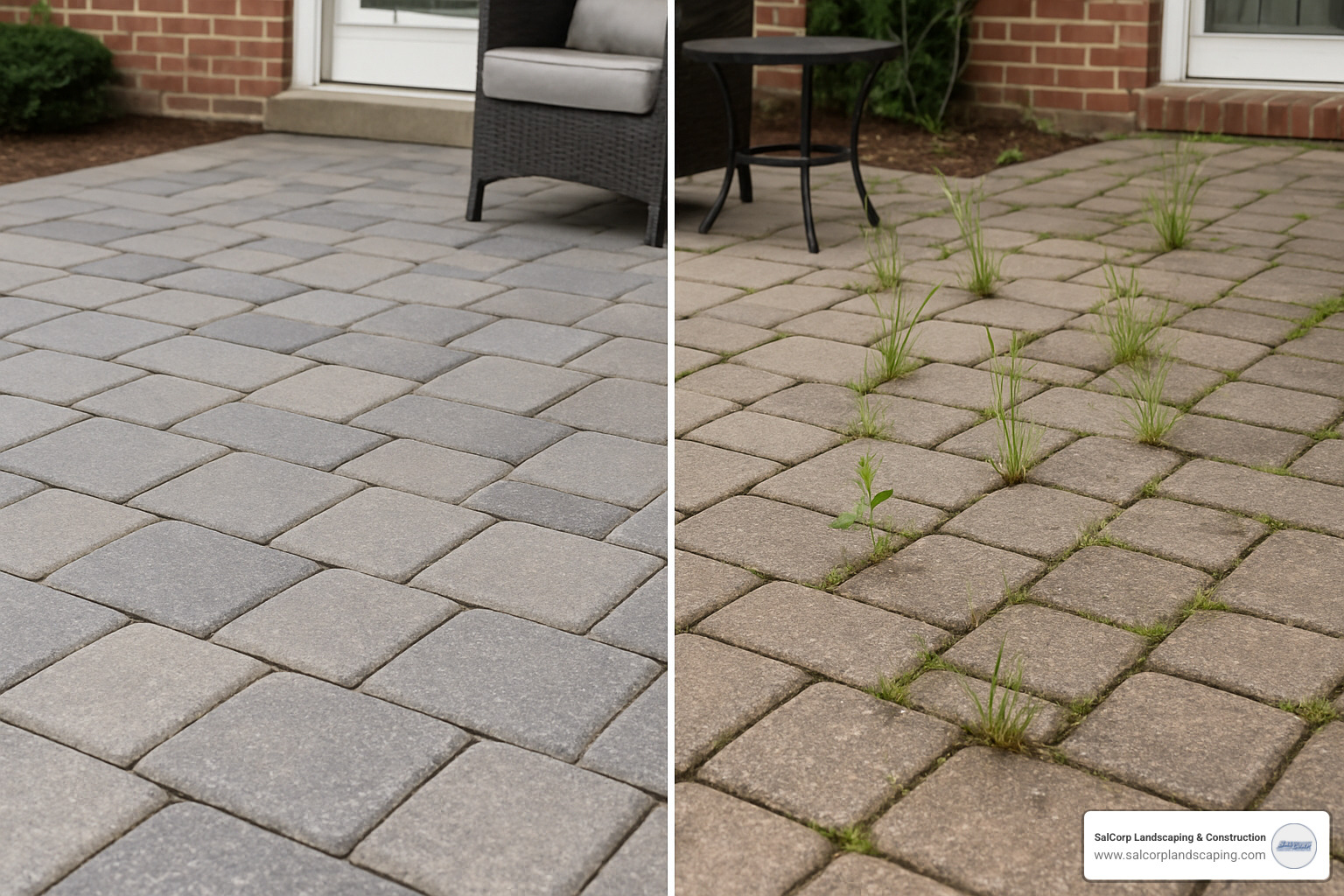 Comparison of well-maintained vs neglected hardscape joints - hardscape installation