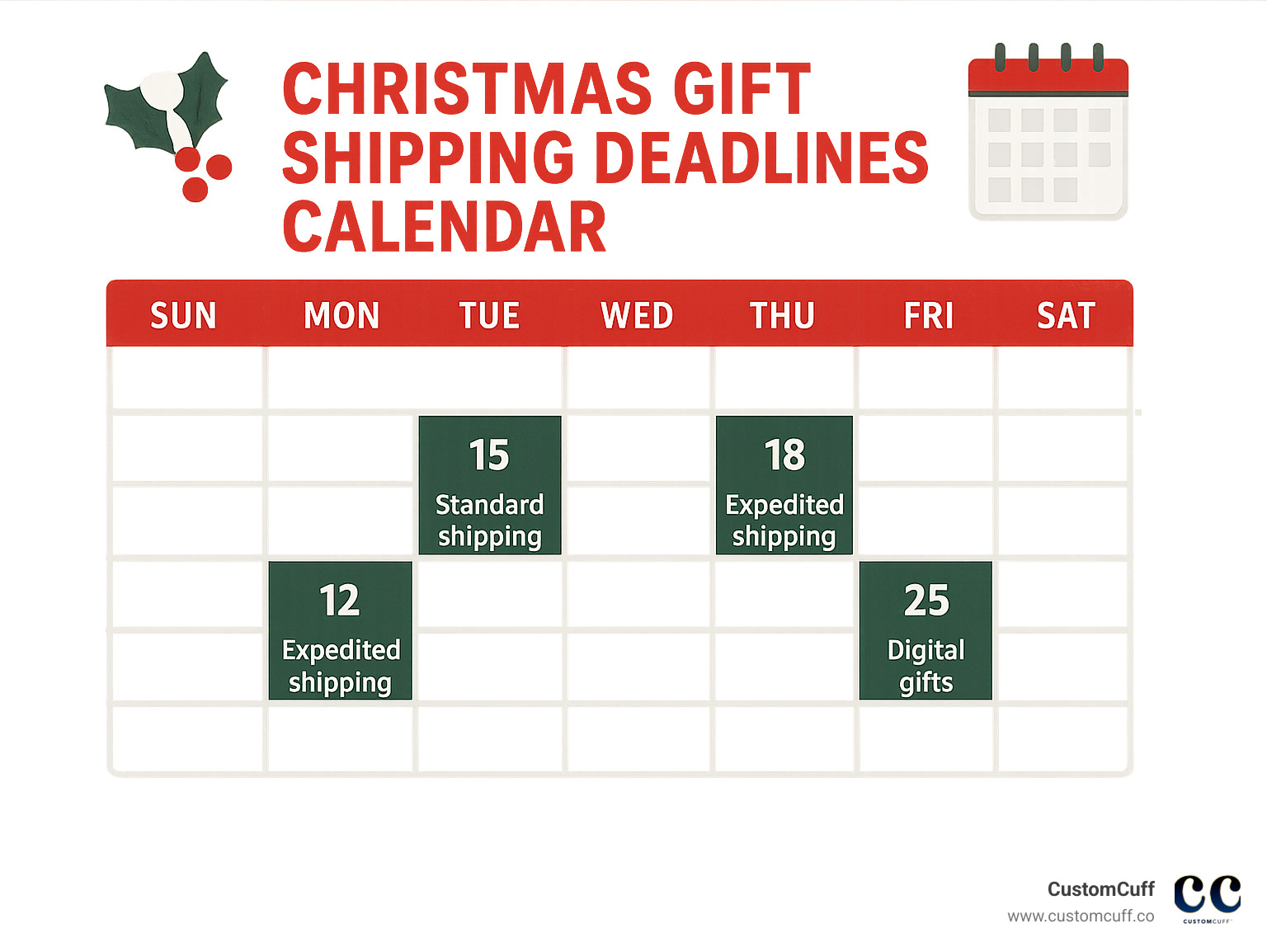 Christmas gift shipping deadlines calendar - xmas presents for newlyweds infographic 