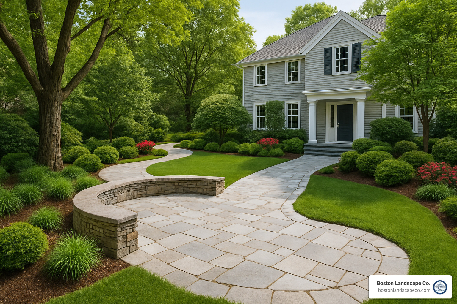 Professional landscape installation with mature plants and stone features - landscape installation Lexington MA