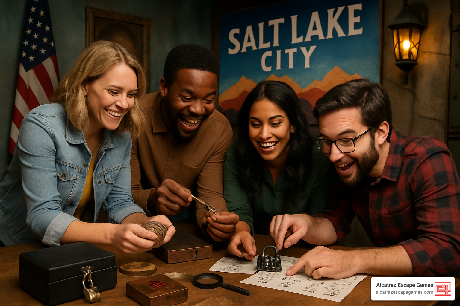 people working together to solve an escape room puzzle - escape room salt lake city ut