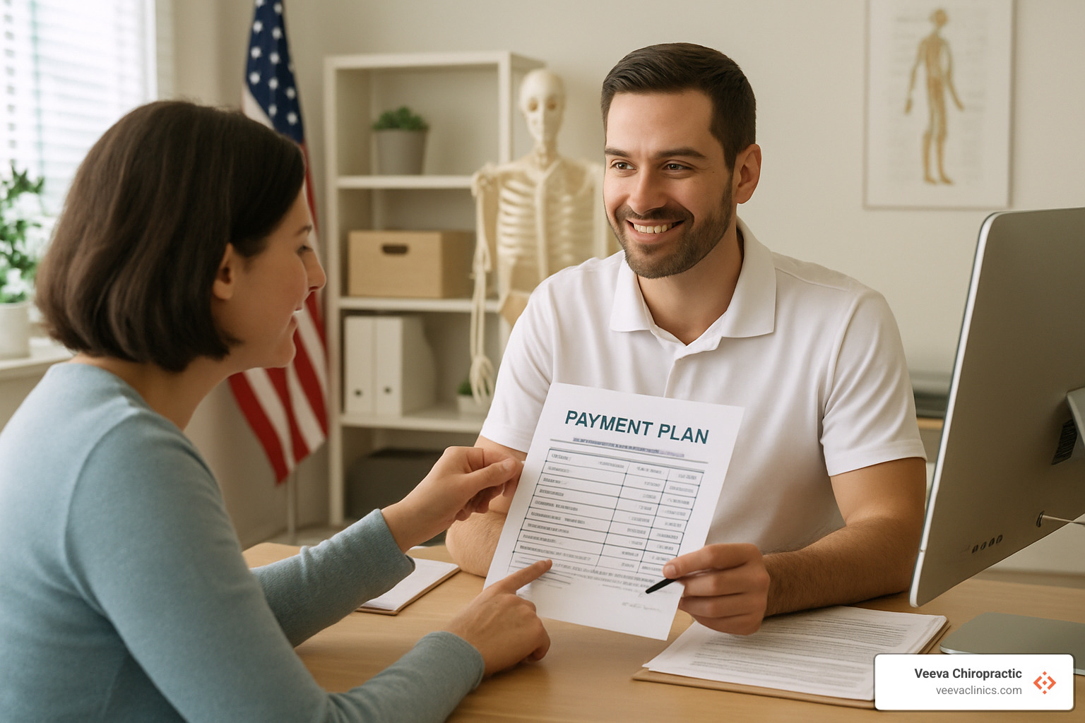 patient discussing payment options with chiropractor - does insurance cover chiropractic care