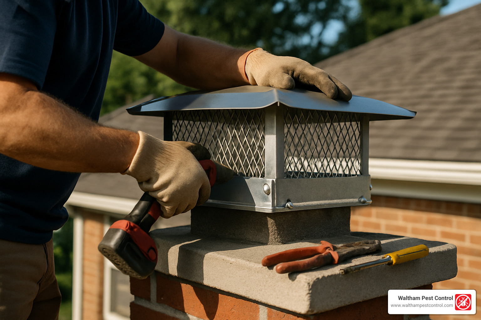 chimney cap installation - get rid of raccoons in yard