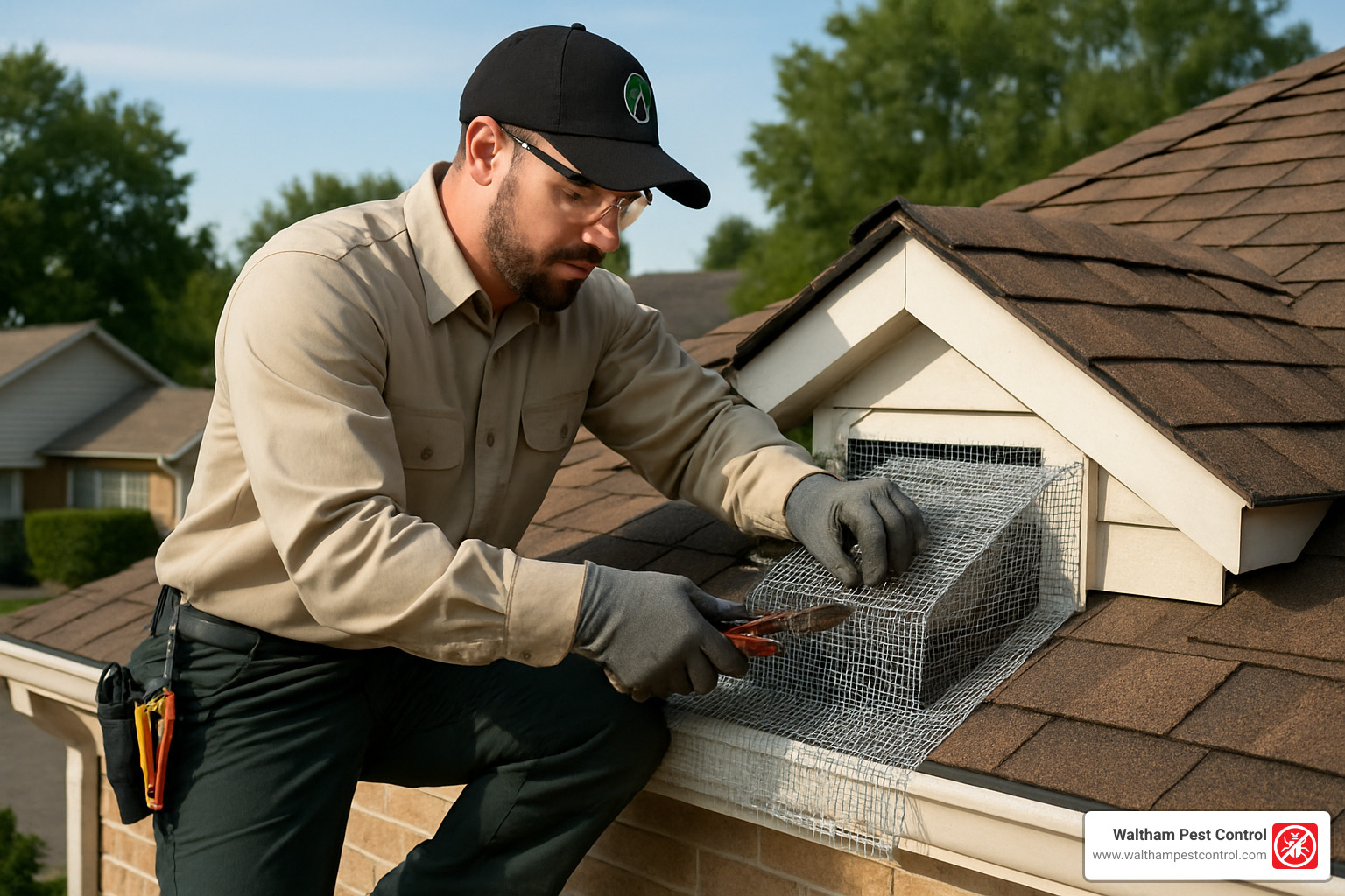 wildlife professional sealing roof vent - get rid of raccoons in yard