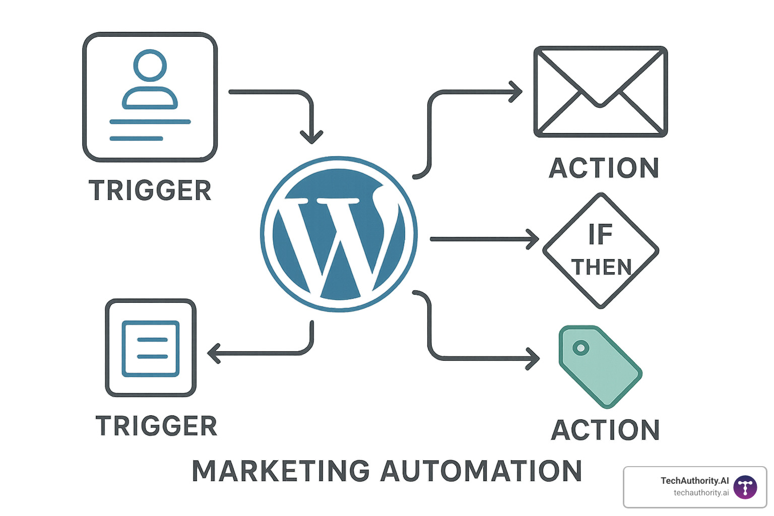 WordPress marketing automation workflow with triggers, actions, and conditions - Digital marketing for WordPress