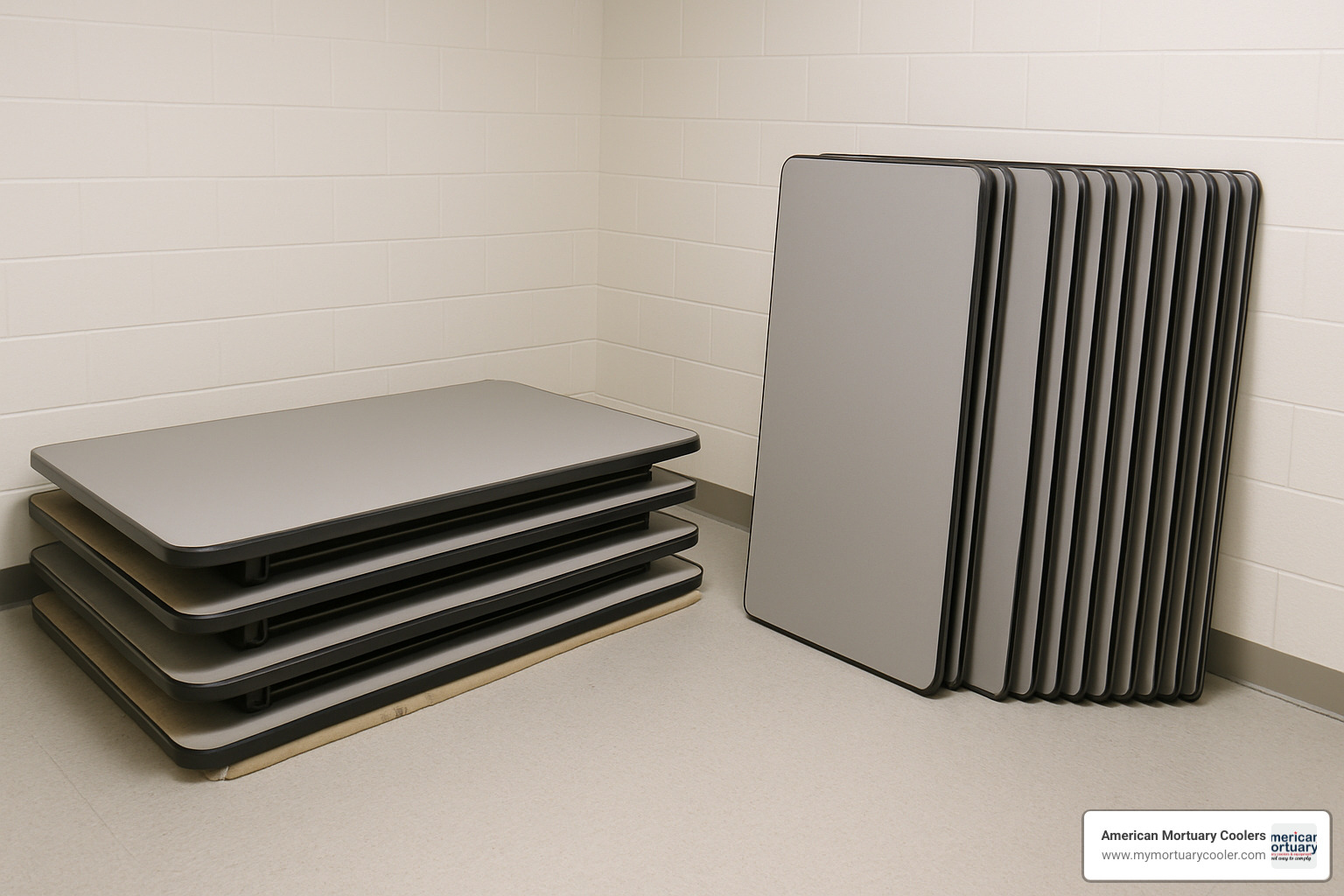 proper folding table storage showing vertical and horizontal options - folding display table