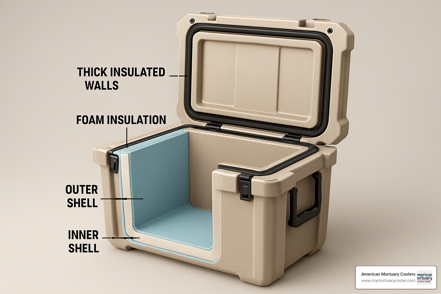 3D rendering of a custom cooler design showing the internal structure and insulation layers - custom built coolers
