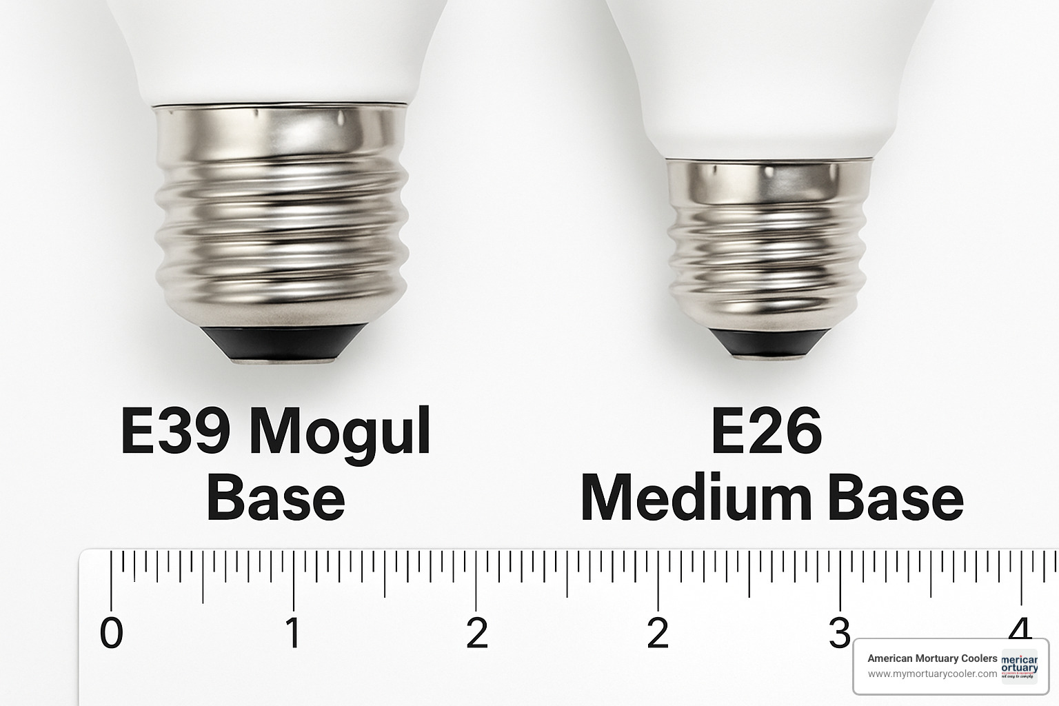 comparison of E39 mogul base and E26 medium base - mogul base light bulbs