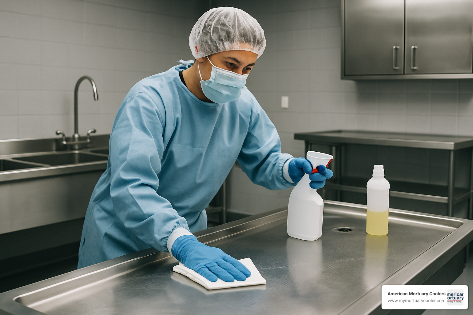 Sanitization of stainless steel embalming table - Prep Table Embalming 