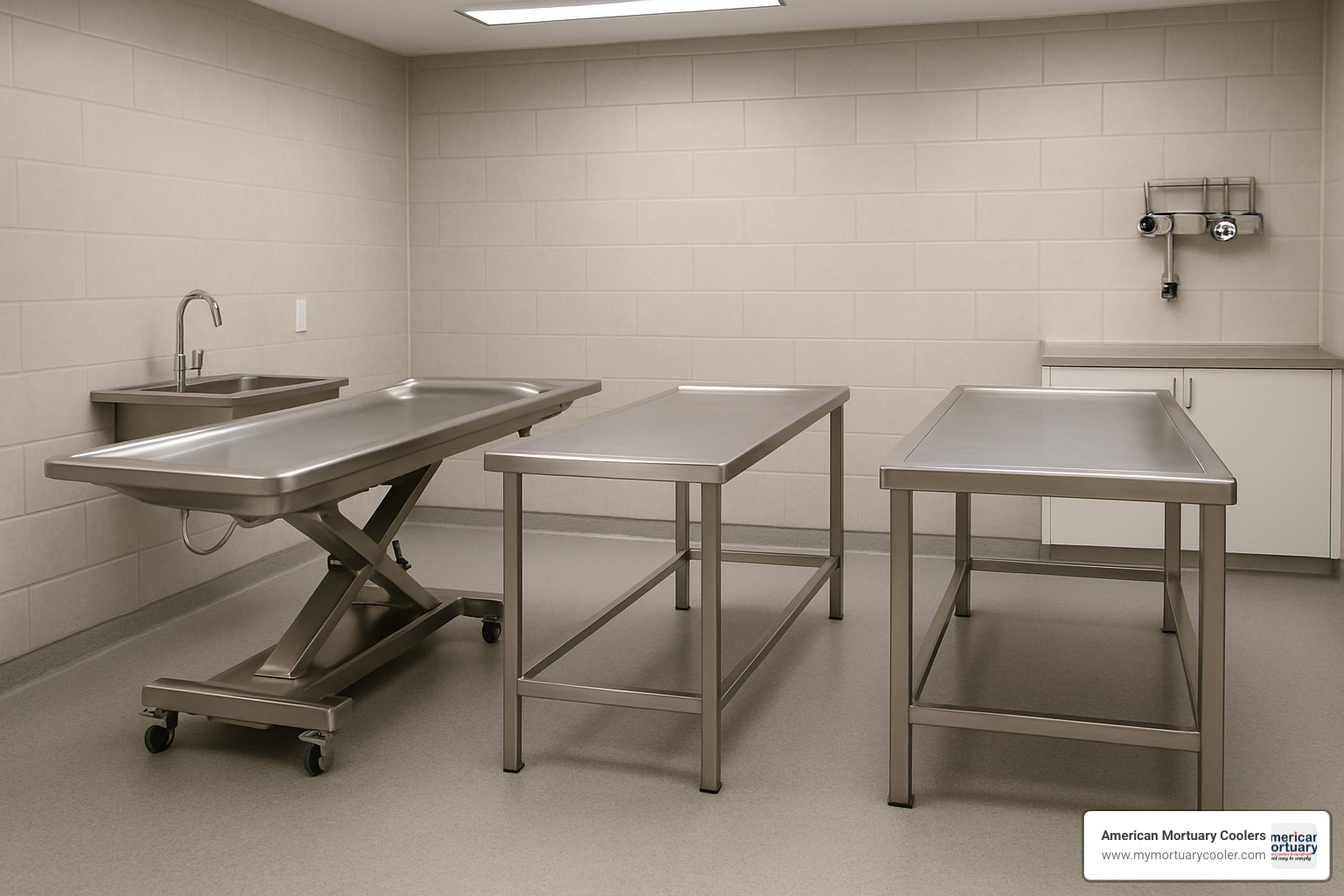 Different types of embalming tables shown side by side - Prep Table Embalming 