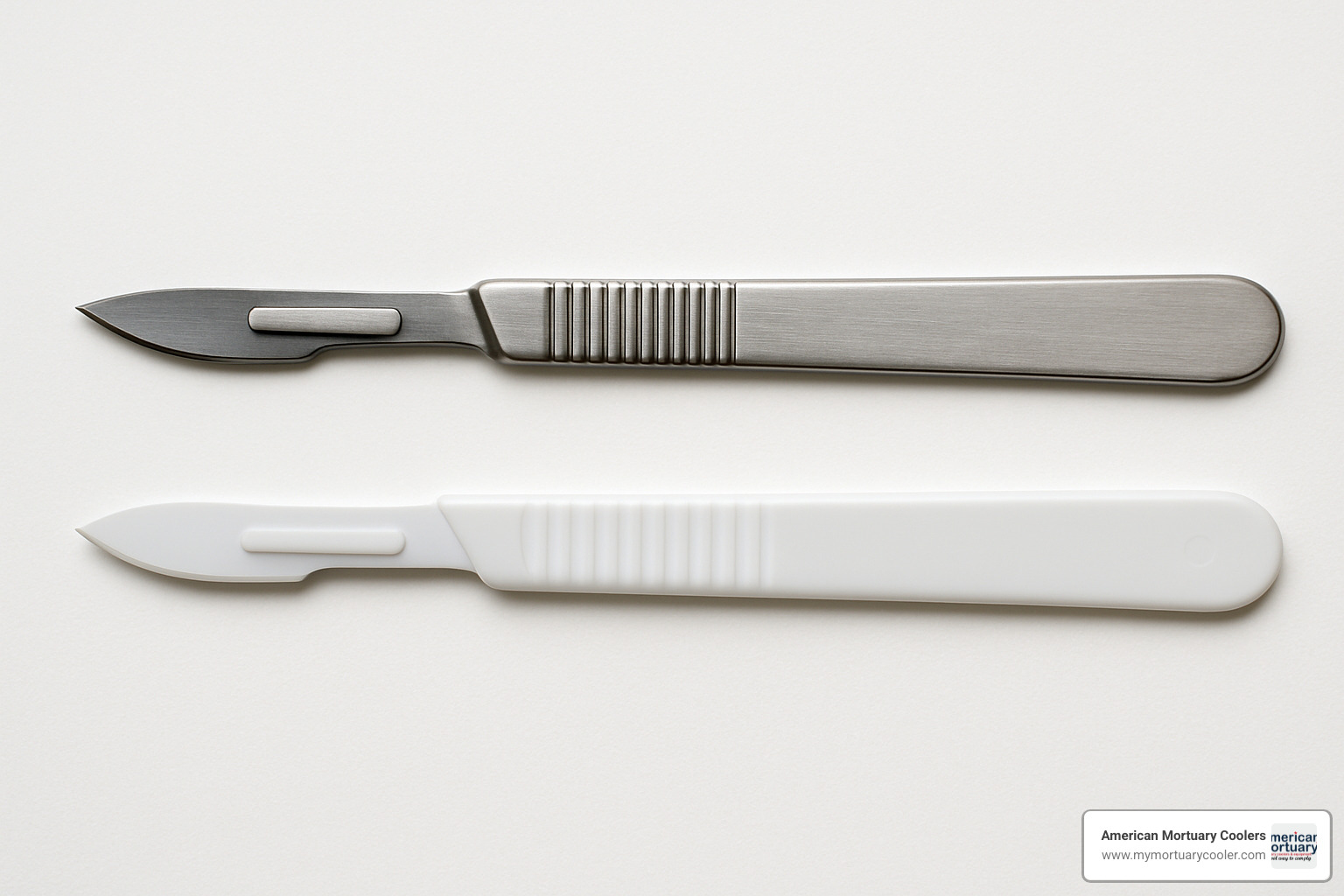 Comparison of stainless steel and plastic scalpel blade handles side by side - scalpel blade handle