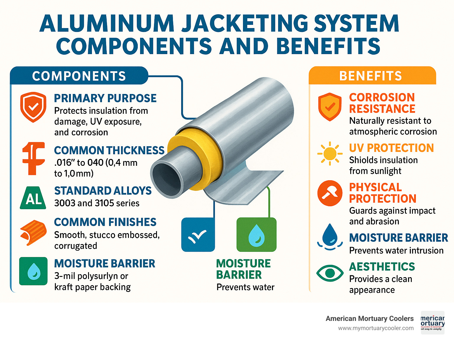 Aluminum jacketing system components and benefits - aluminum jacket infographic 