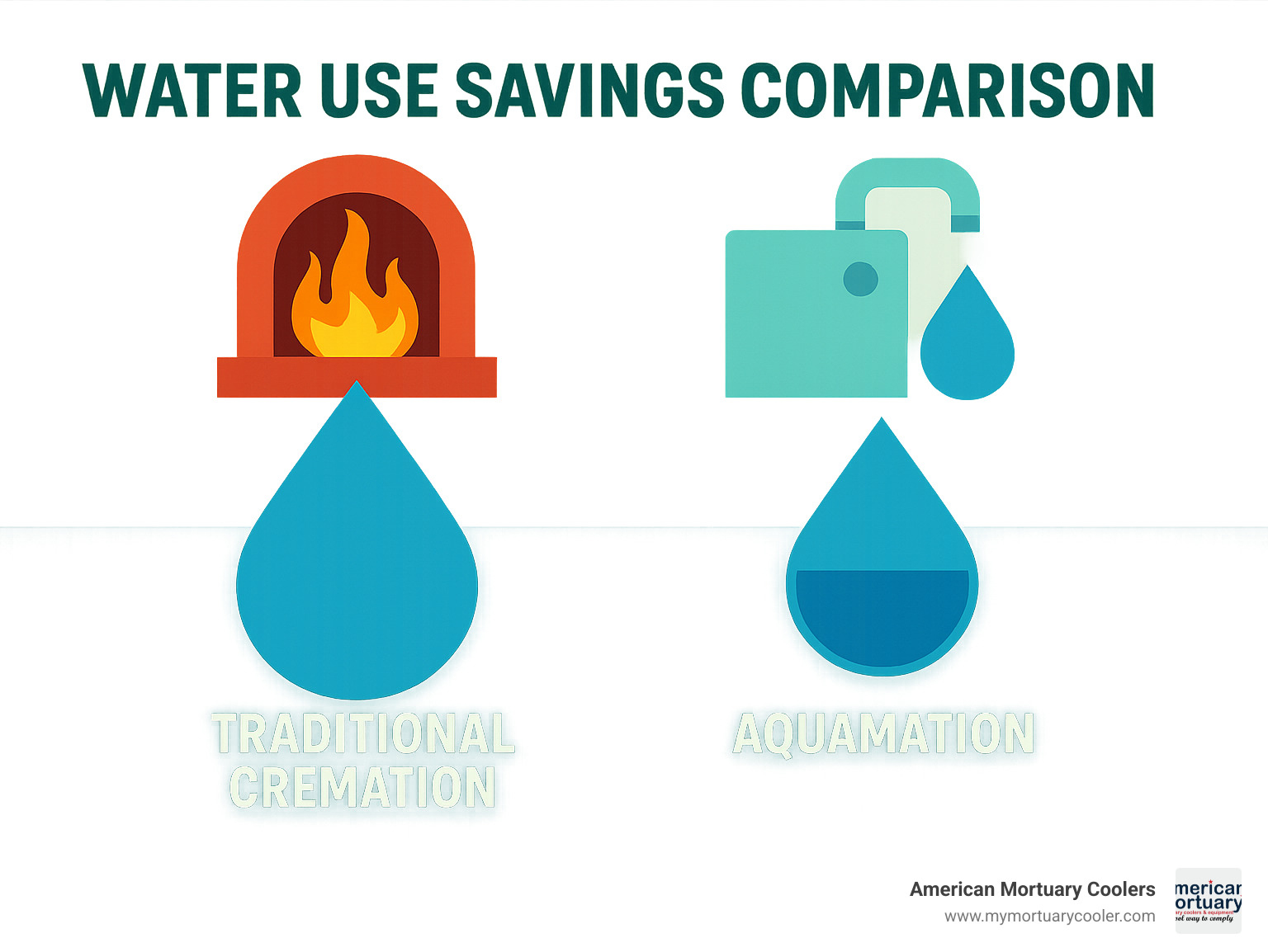 Water use savings comparison between traditional cremation and aquamation - how much does a cremation furnace cost infographic 