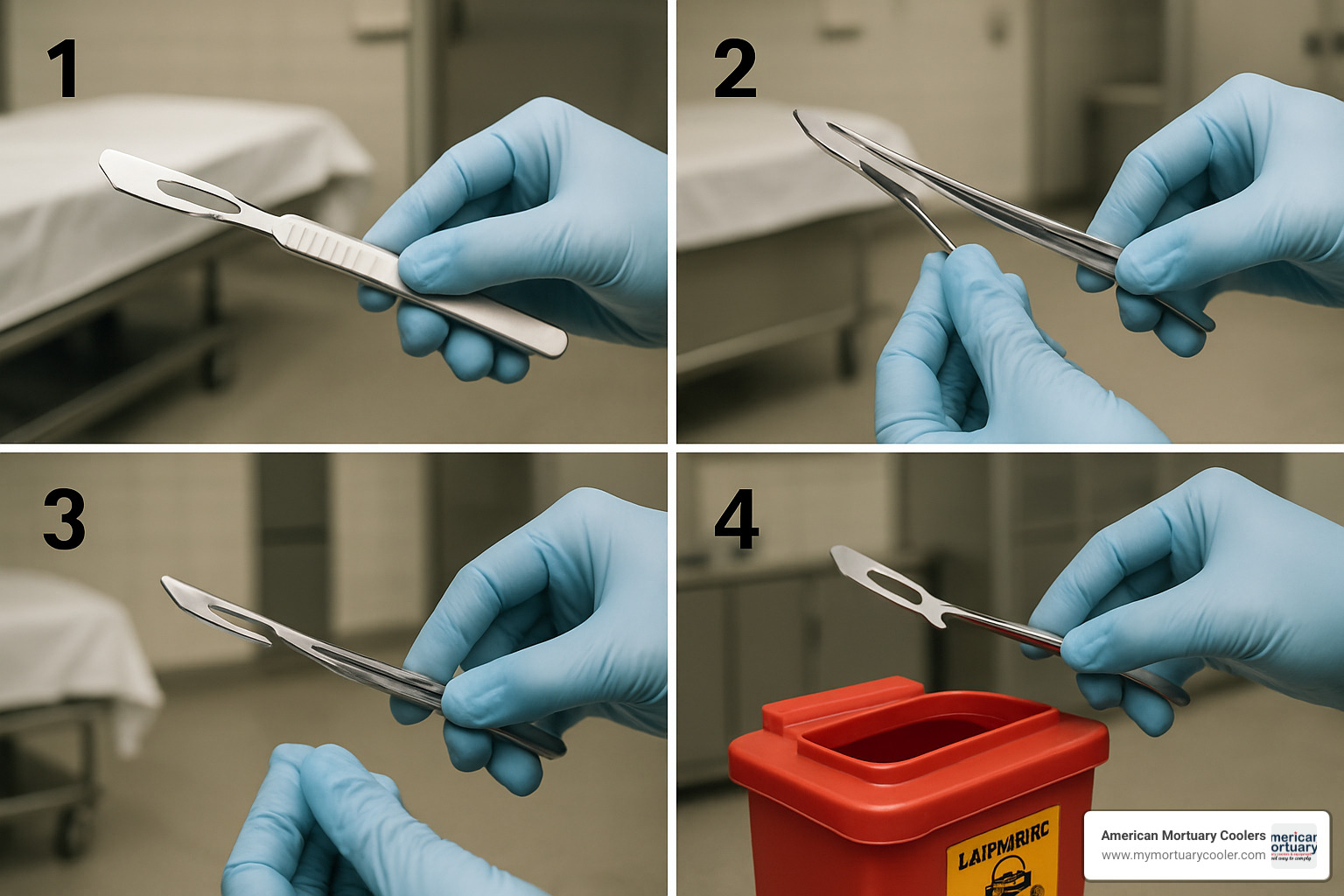 Step-by-step demonstration of safe blade removal using forceps - scalpel blade handle