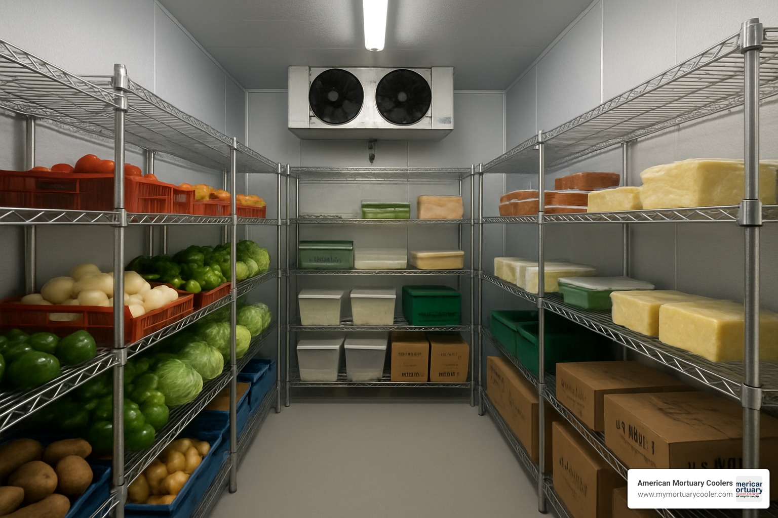 Walk-in cooler interior showing shelving and organization systems - Walk-in cooler solutions