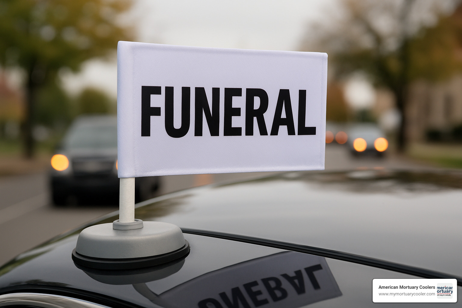 close-up of magnetic funeral procession flag base - funeral procession flags