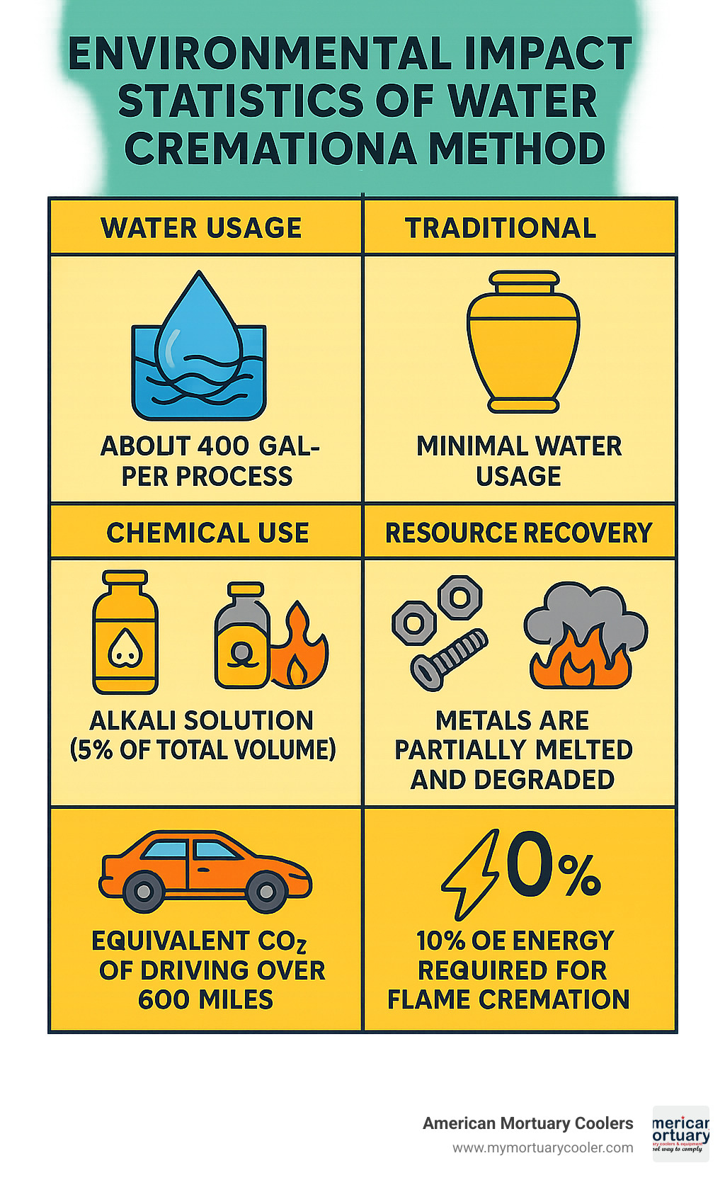 Environmental impact statistics of water cremation versus traditional methods - water cremation ashes infographic 