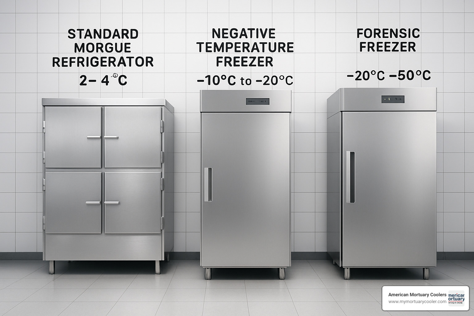 Comparison of different morgue refrigeration units showing temperature ranges - temperature morgue refrigerator