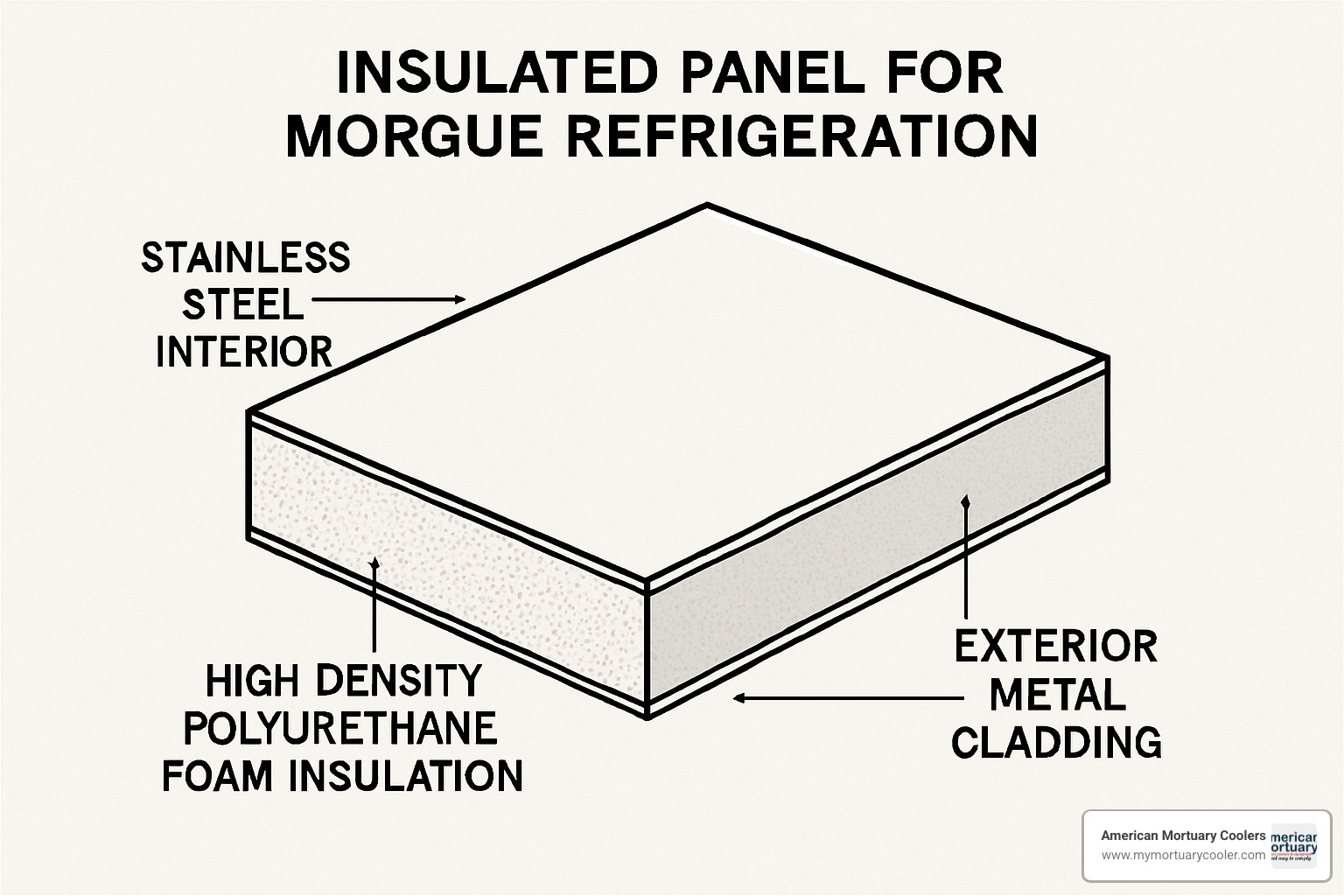 Cross-section of insulated panel used in morgue refrigeration - temperature morgue refrigerator