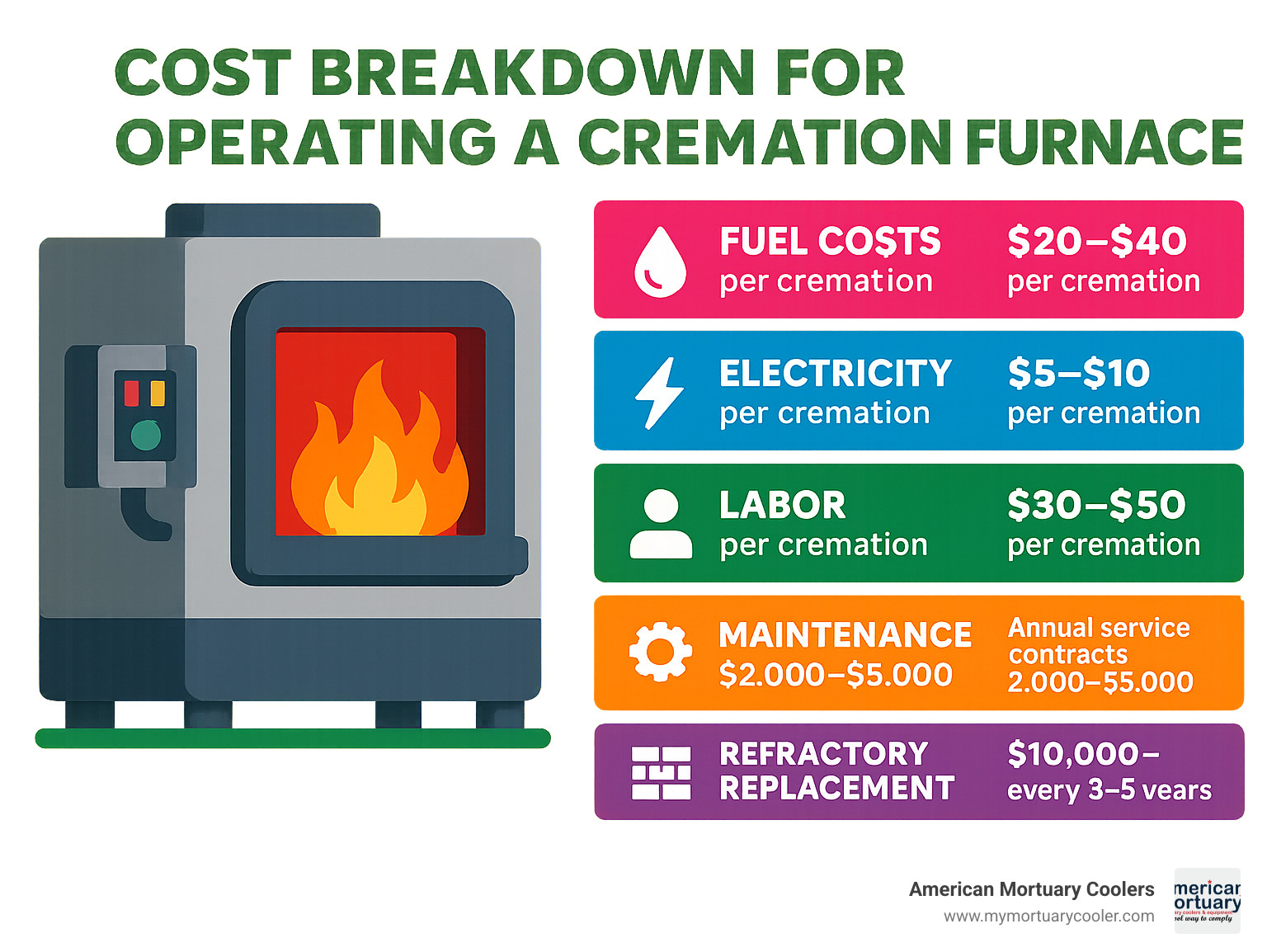 Cost breakdown for operating a cremation furnace - cremation furnace for sale infographic 