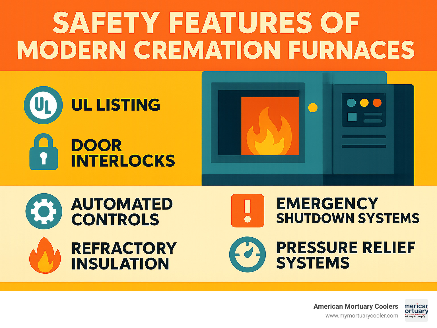 Safety features of modern cremation furnaces - cremation furnace for sale infographic 
