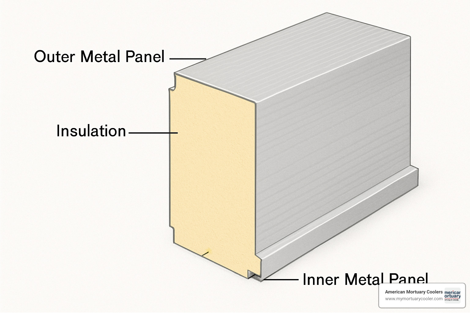 Walk-in cooler panel cross-section showing insulation layers - custom walk in coolers